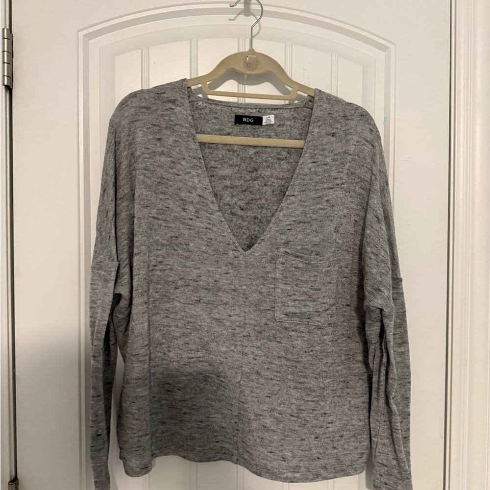 BDG Gray V-Neck Sweater Classic Knit